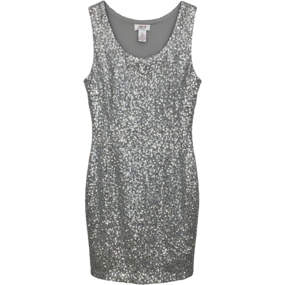 Candies Sequin Mini Dress Women Size L Silver Sparkly Party Cocktail Glam Hoco